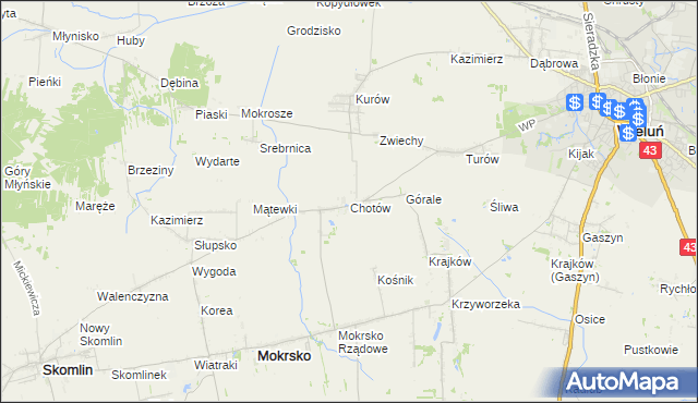 mapa Chotów gmina Mokrsko, Chotów gmina Mokrsko na mapie Targeo