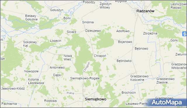 mapa Chrapoń gmina Siemiątkowo, Chrapoń gmina Siemiątkowo na mapie Targeo