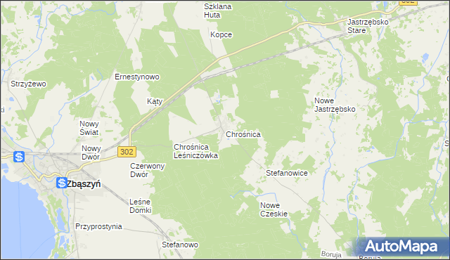 mapa Chrośnica gmina Zbąszyń, Chrośnica gmina Zbąszyń na mapie Targeo