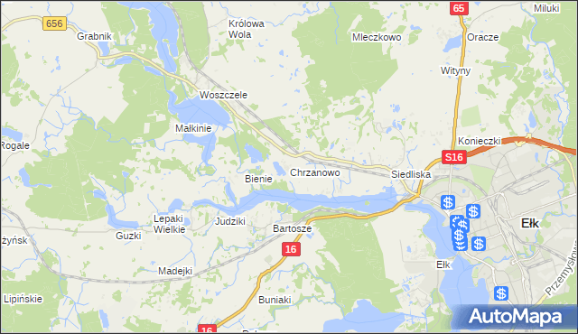 mapa Chrzanowo gmina Ełk, Chrzanowo gmina Ełk na mapie Targeo