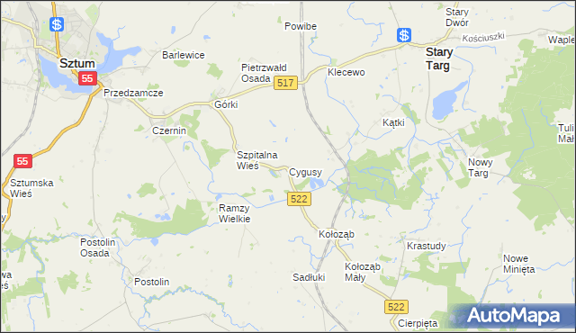 mapa Cygusy, Cygusy na mapie Targeo