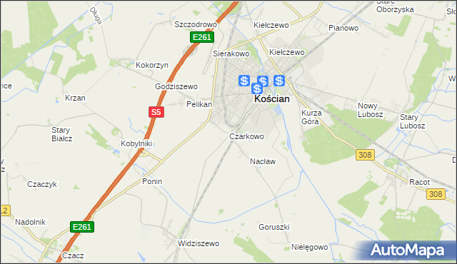 mapa Czarkowo gmina Kościan, Czarkowo gmina Kościan na mapie Targeo