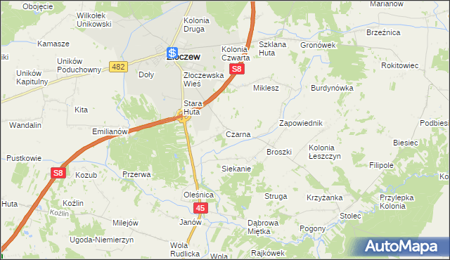 mapa Czarna gmina Złoczew, Czarna gmina Złoczew na mapie Targeo
