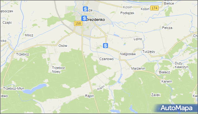 mapa Czartowo gmina Drezdenko, Czartowo gmina Drezdenko na mapie Targeo