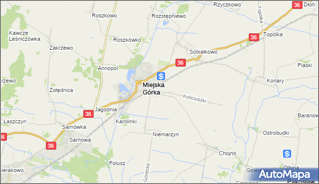 mapa Dąbrowa gmina Miejska Górka, Dąbrowa gmina Miejska Górka na mapie Targeo