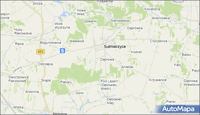 mapa Dąbrowa gmina Sulmierzyce, Dąbrowa gmina Sulmierzyce na mapie Targeo