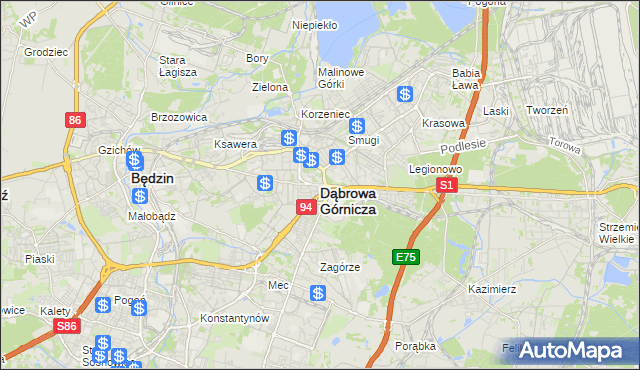 mapa Dąbrowa Górnicza, Dąbrowa Górnicza na mapie Targeo