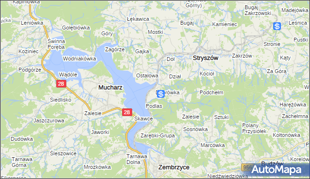 mapa Dąbrówka gmina Stryszów, Dąbrówka gmina Stryszów na mapie Targeo