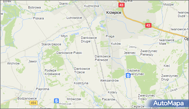 mapa Dankowice Pierwsze, Dankowice Pierwsze na mapie Targeo