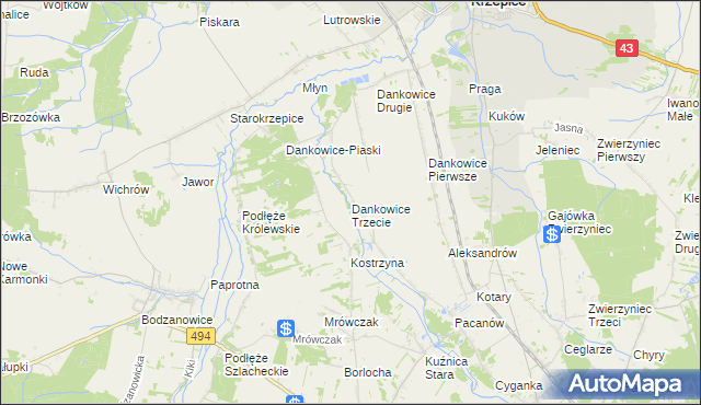 mapa Dankowice Trzecie, Dankowice Trzecie na mapie Targeo