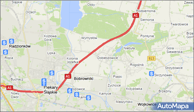 mapa Dobieszowice gmina Bobrowniki, Dobieszowice gmina Bobrowniki na mapie Targeo