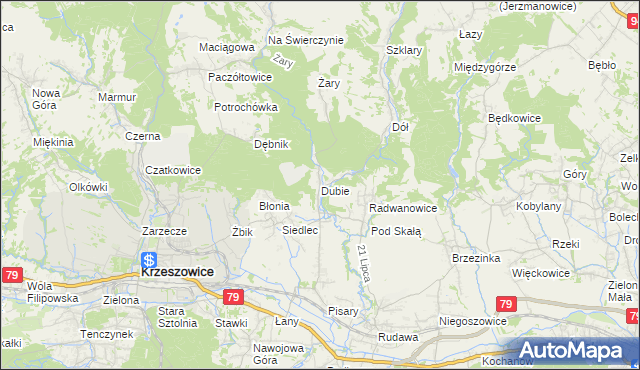 mapa Dubie gmina Krzeszowice, Dubie gmina Krzeszowice na mapie Targeo