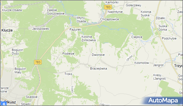 mapa Dworskie gmina Olkusz, Dworskie gmina Olkusz na mapie Targeo