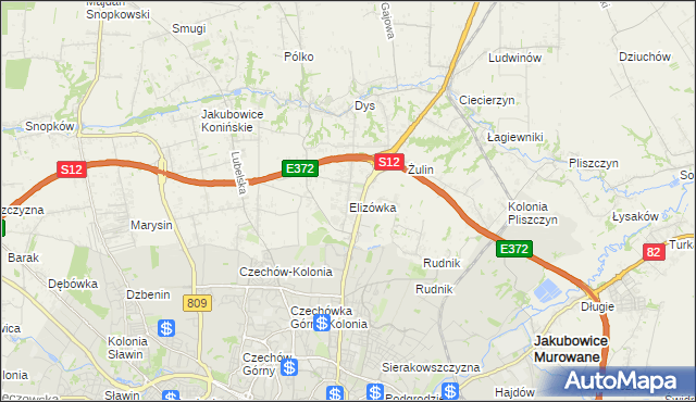 mapa Elizówka gmina Niemce, Elizówka gmina Niemce na mapie Targeo