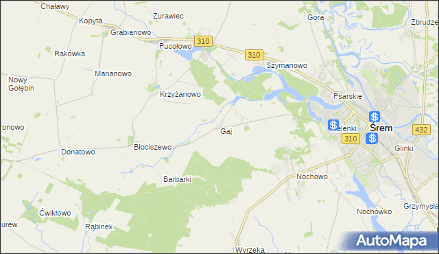 mapa Gaj gmina Śrem, Gaj gmina Śrem na mapie Targeo