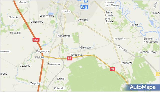 mapa Giełczyn gmina Łomża, Giełczyn gmina Łomża na mapie Targeo