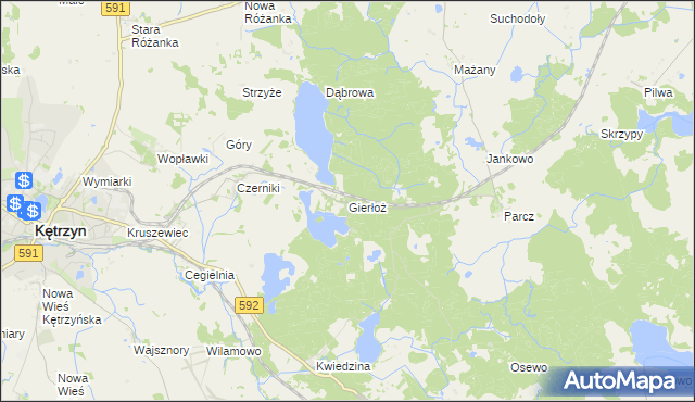 mapa Gierłoż gmina Kętrzyn, Gierłoż gmina Kętrzyn na mapie Targeo