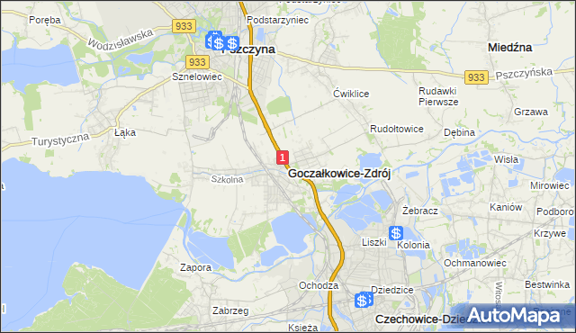 mapa Goczałkowice-Zdrój, Goczałkowice-Zdrój na mapie Targeo