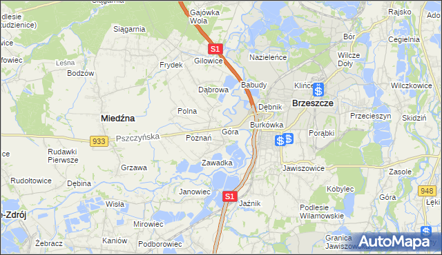 mapa Góra gmina Miedźna, Góra gmina Miedźna na mapie Targeo
