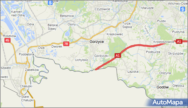 mapa Gorzyczki gmina Gorzyce, Gorzyczki gmina Gorzyce na mapie Targeo