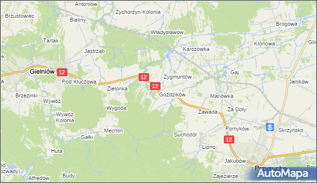 mapa Goździków gmina Gielniów, Goździków gmina Gielniów na mapie Targeo