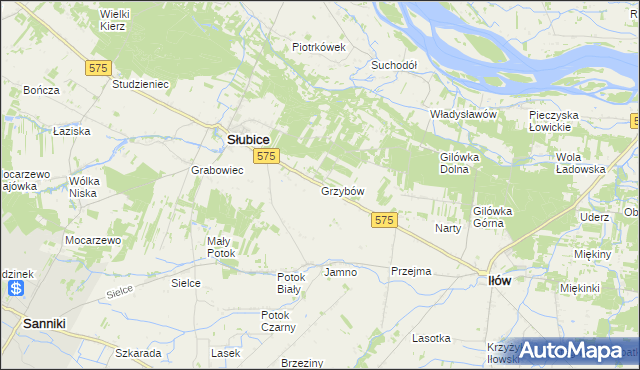 mapa Grzybów gmina Słubice, Grzybów gmina Słubice na mapie Targeo