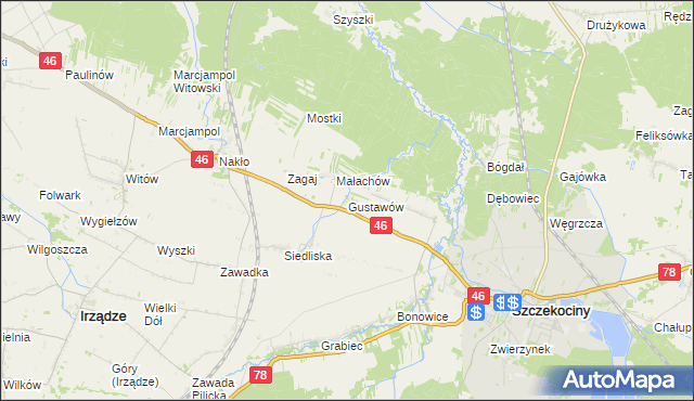 mapa Gustawów gmina Szczekociny, Gustawów gmina Szczekociny na mapie Targeo