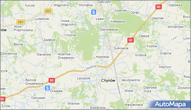 mapa Hipolitów gmina Chynów, Hipolitów gmina Chynów na mapie Targeo