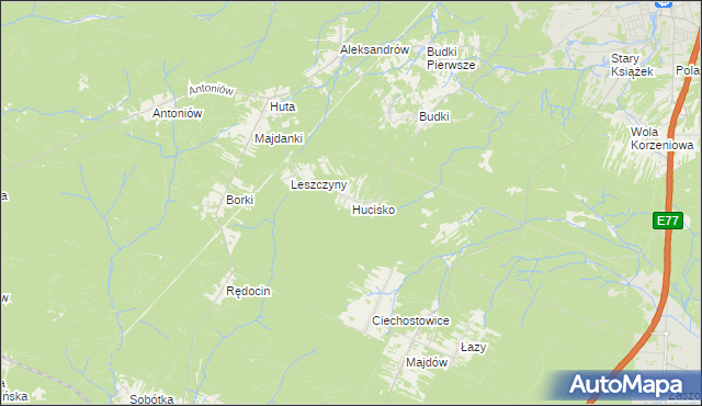 mapa Hucisko gmina Szydłowiec, Hucisko gmina Szydłowiec na mapie Targeo