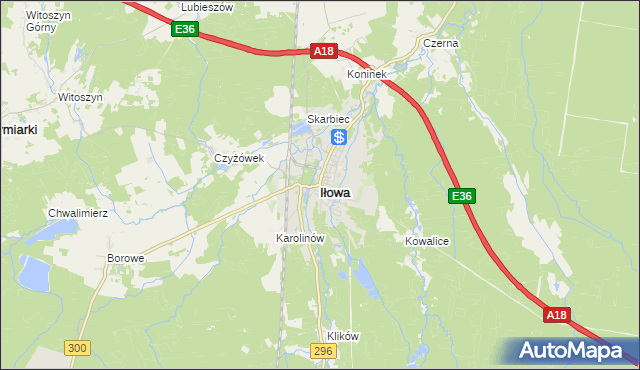 mapa Iłowa powiat żagański, Iłowa powiat żagański na mapie Targeo