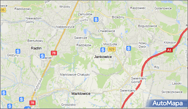 mapa Jankowice gmina Świerklany, Jankowice gmina Świerklany na mapie Targeo