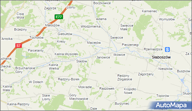 mapa Janowice gmina Słaboszów, Janowice gmina Słaboszów na mapie Targeo