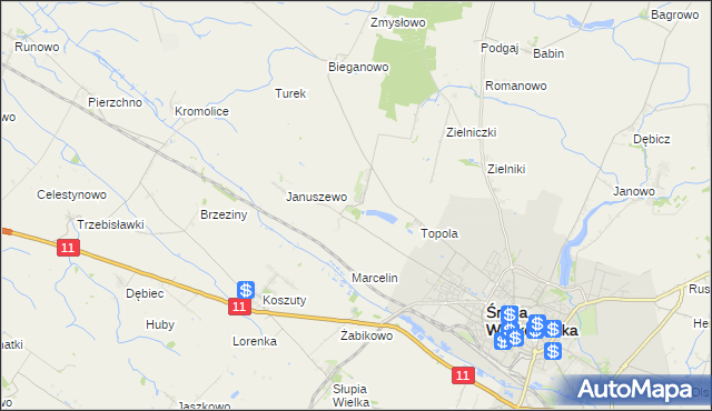 mapa Jarosławiec gmina Środa Wielkopolska, Jarosławiec gmina Środa Wielkopolska na mapie Targeo