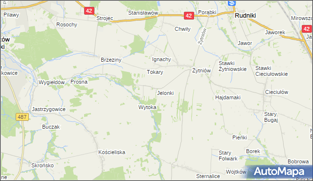 mapa Jelonki gmina Rudniki, Jelonki gmina Rudniki na mapie Targeo