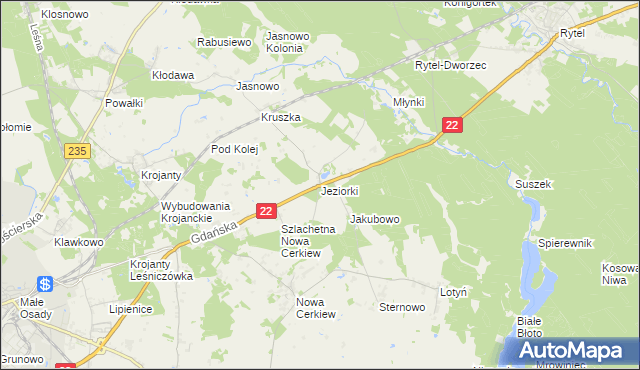 mapa Jeziorki gmina Chojnice, Jeziorki gmina Chojnice na mapie Targeo