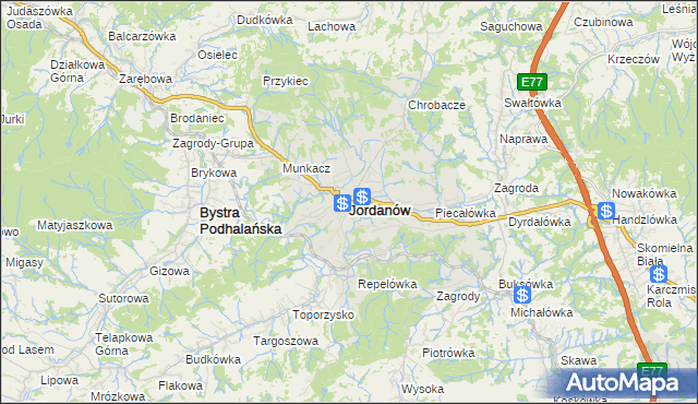 mapa Jordanów powiat suski, Jordanów powiat suski na mapie Targeo