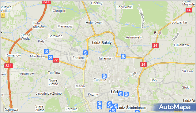 mapa Julianów gmina Łódź, Julianów gmina Łódź na mapie Targeo