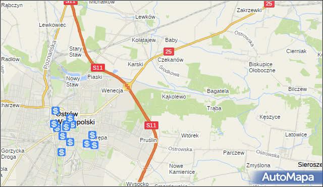 mapa Kąkolewo gmina Ostrów Wielkopolski, Kąkolewo gmina Ostrów Wielkopolski na mapie Targeo