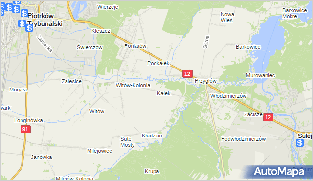 mapa Kałek gmina Sulejów, Kałek gmina Sulejów na mapie Targeo