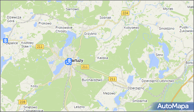 mapa Kaliska gmina Kartuzy, Kaliska gmina Kartuzy na mapie Targeo