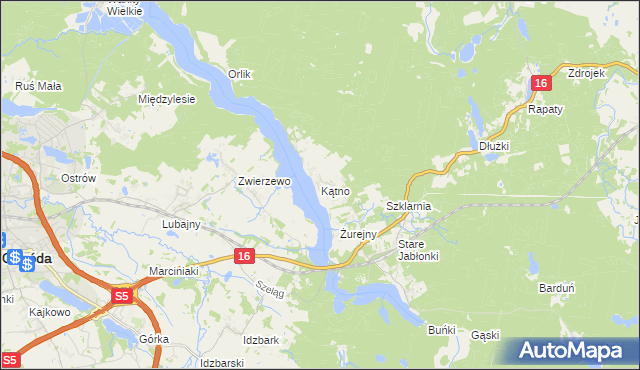 mapa Kątno gmina Ostróda, Kątno gmina Ostróda na mapie Targeo