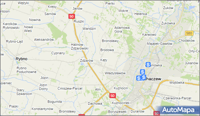 mapa Kąty gmina Sochaczew, Kąty gmina Sochaczew na mapie Targeo