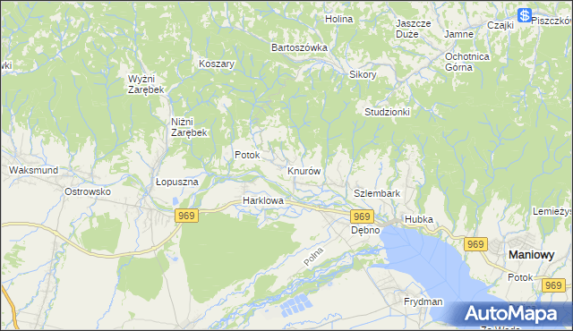 mapa Knurów gmina Nowy Targ, Knurów gmina Nowy Targ na mapie Targeo