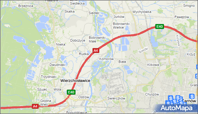 mapa Komorów gmina Wierzchosławice, Komorów gmina Wierzchosławice na mapie Targeo