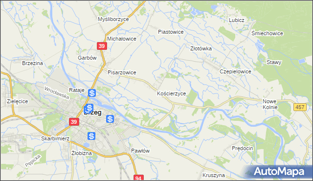 mapa Kościerzyce, Kościerzyce na mapie Targeo