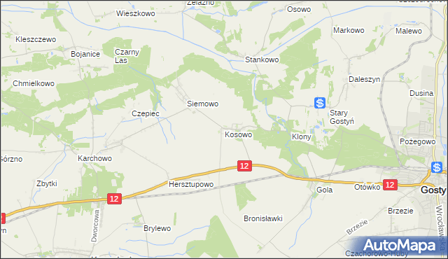 mapa Kosowo gmina Gostyń, Kosowo gmina Gostyń na mapie Targeo