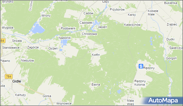 mapa Kotfin gmina Gidle, Kotfin gmina Gidle na mapie Targeo