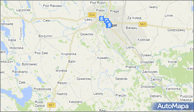 mapa Kowalki gmina Rypin, Kowalki gmina Rypin na mapie Targeo