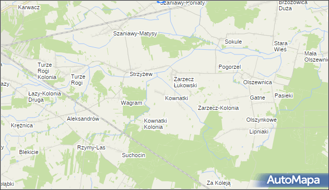 mapa Kownatki gmina Łuków, Kownatki gmina Łuków na mapie Targeo