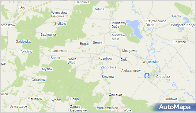 mapa Kozubów gmina Pińczów, Kozubów gmina Pińczów na mapie Targeo